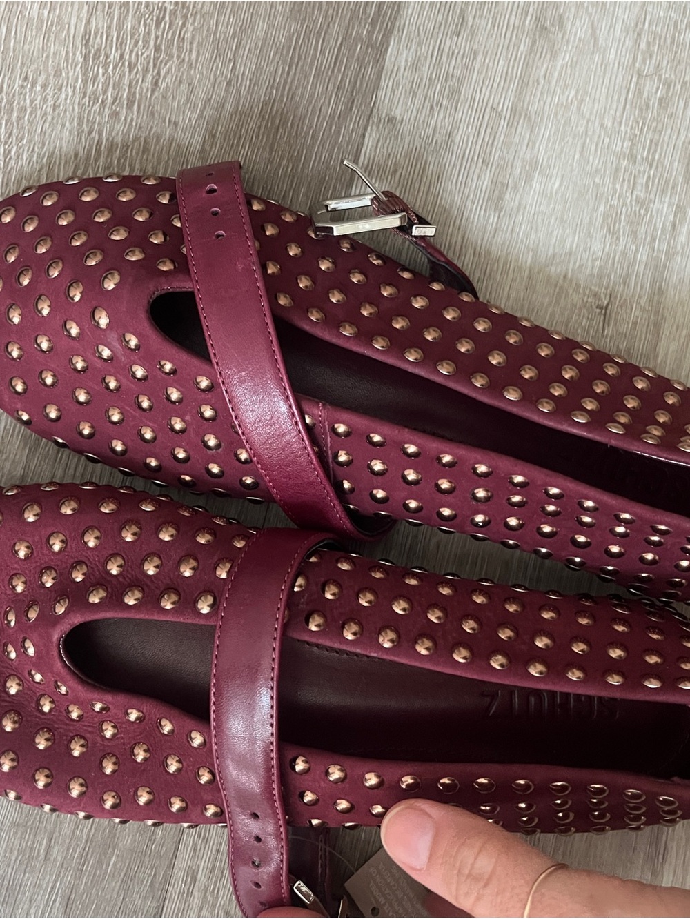SCHUTZ Studded Mary Jane Flats in Burgundy - Picture 3 of 5